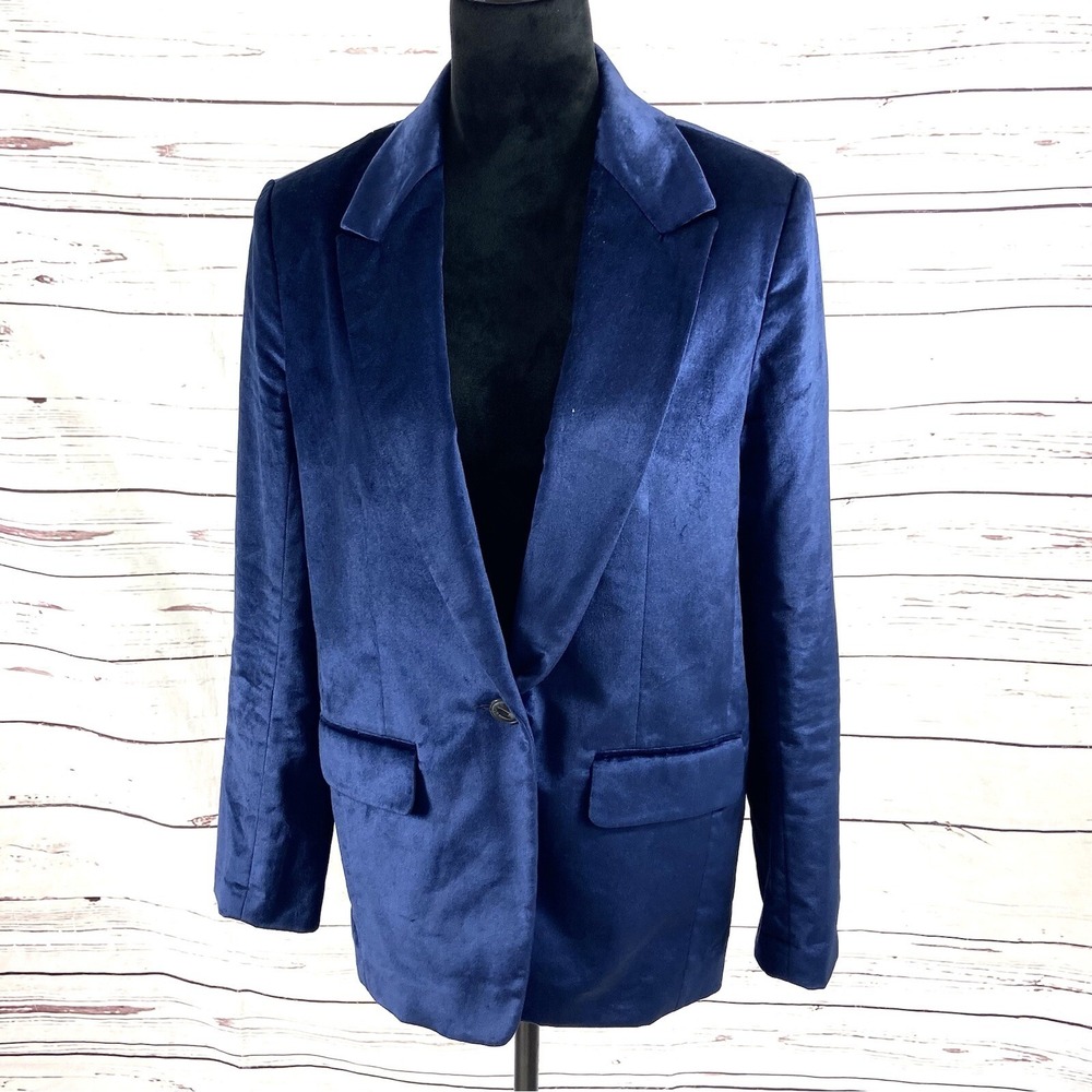 Rag & Bone Jacket Women's 4 Blue Monty Oversized Blazer Velvet Long Sleeve